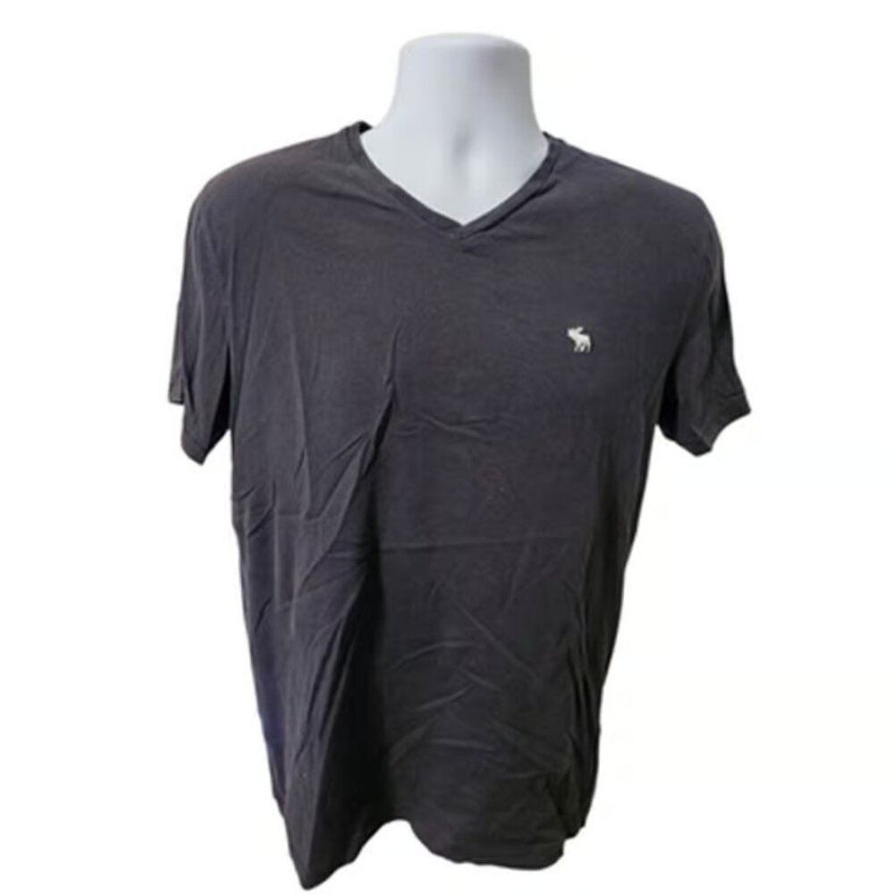 Abercrombie & Fitch Men's Black Large Cotton V-Neck Moose T-Shirt Single Stitch